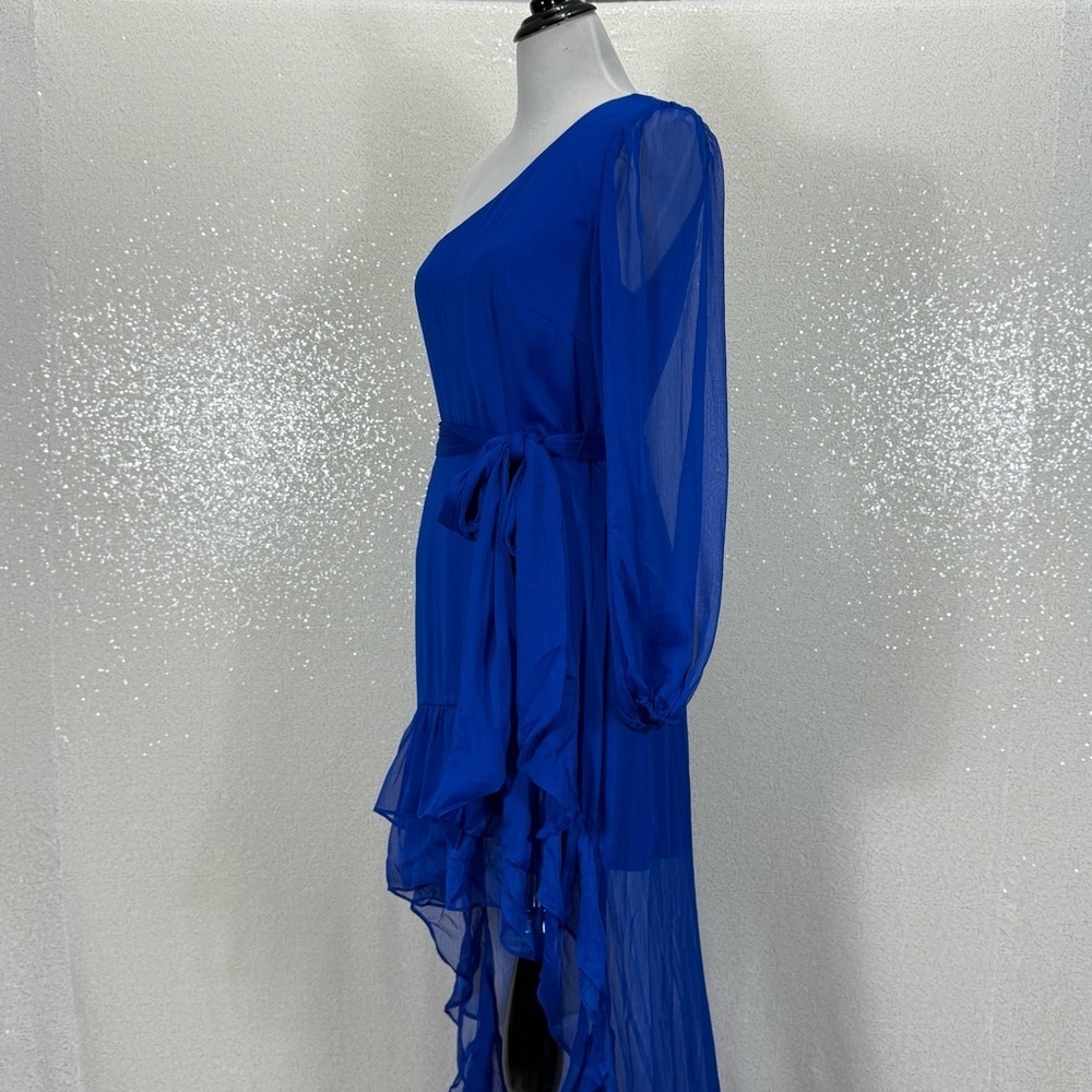 Gianni Bini Cobalt Blue One Shoulder Hi Low Dress Size 8 Asymmetrical Chiffon - Picture 11 of 13